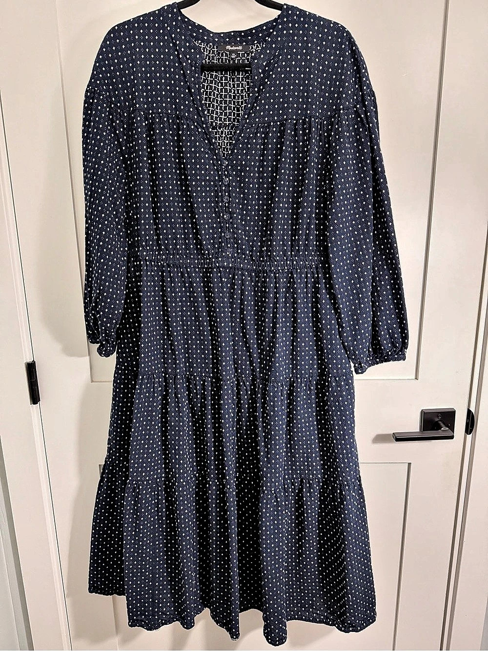Madewell Tiered Midi Dress in Stardot Navy & White XL